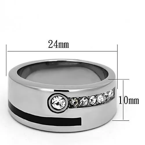 High polished (no plating) Stainless Steel Ring with Top Grade Crystal in Clear for Women Style TK1067