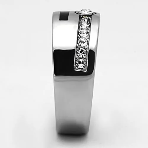 High polished (no plating) Stainless Steel Ring with Top Grade Crystal in Clear for Women Style TK1067