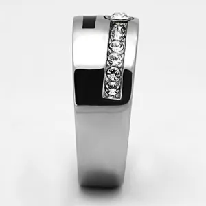 High polished (no plating) Stainless Steel Ring with Top Grade Crystal in Clear for Women Style TK1067