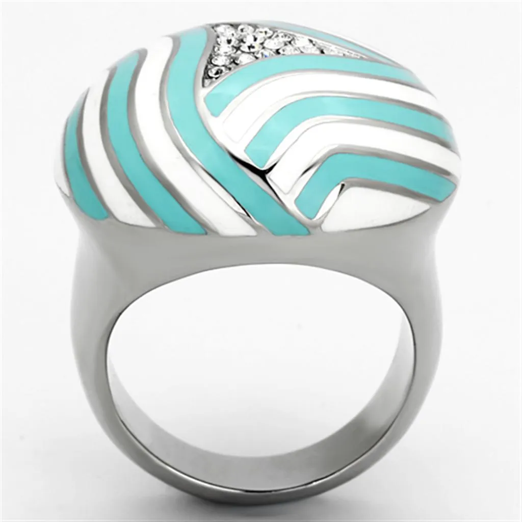 High polished (no plating) Stainless Steel Ring with Top Grade Crystal in Clear for Women Style TK1138