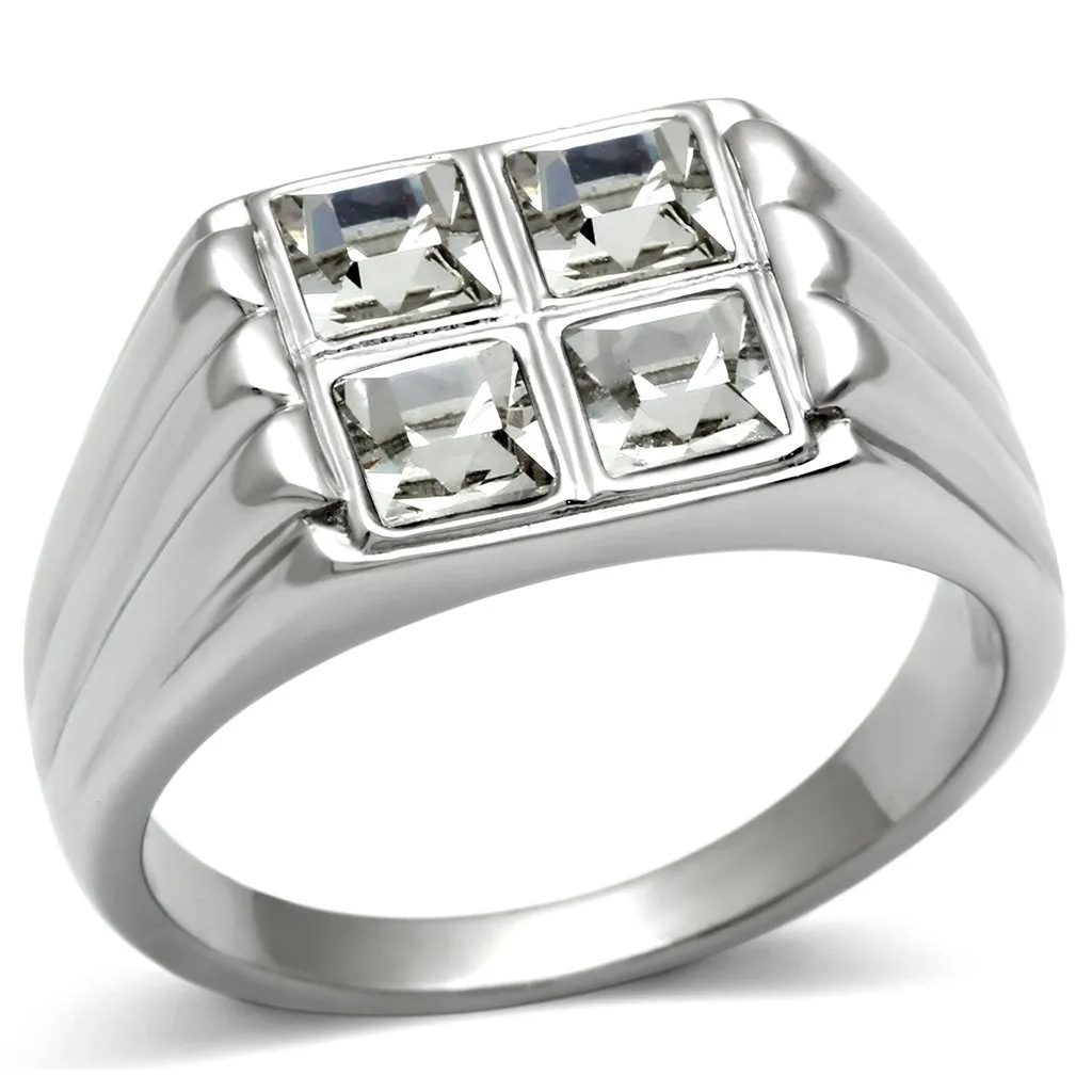 High polished (no plating) Stainless Steel Ring with Top Grade Crystal in Clear for Women Style TK488