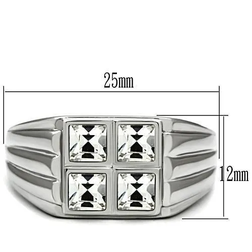 High polished (no plating) Stainless Steel Ring with Top Grade Crystal in Clear for Women Style TK488