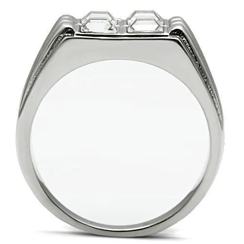 High polished (no plating) Stainless Steel Ring with Top Grade Crystal in Clear for Women Style TK488