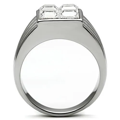 High polished (no plating) Stainless Steel Ring with Top Grade Crystal in Clear for Women Style TK489