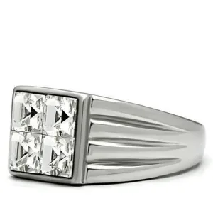 High polished (no plating) Stainless Steel Ring with Top Grade Crystal in Clear for Women Style TK489