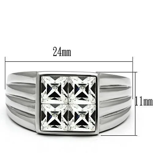 High polished (no plating) Stainless Steel Ring with Top Grade Crystal in Clear for Women Style TK489