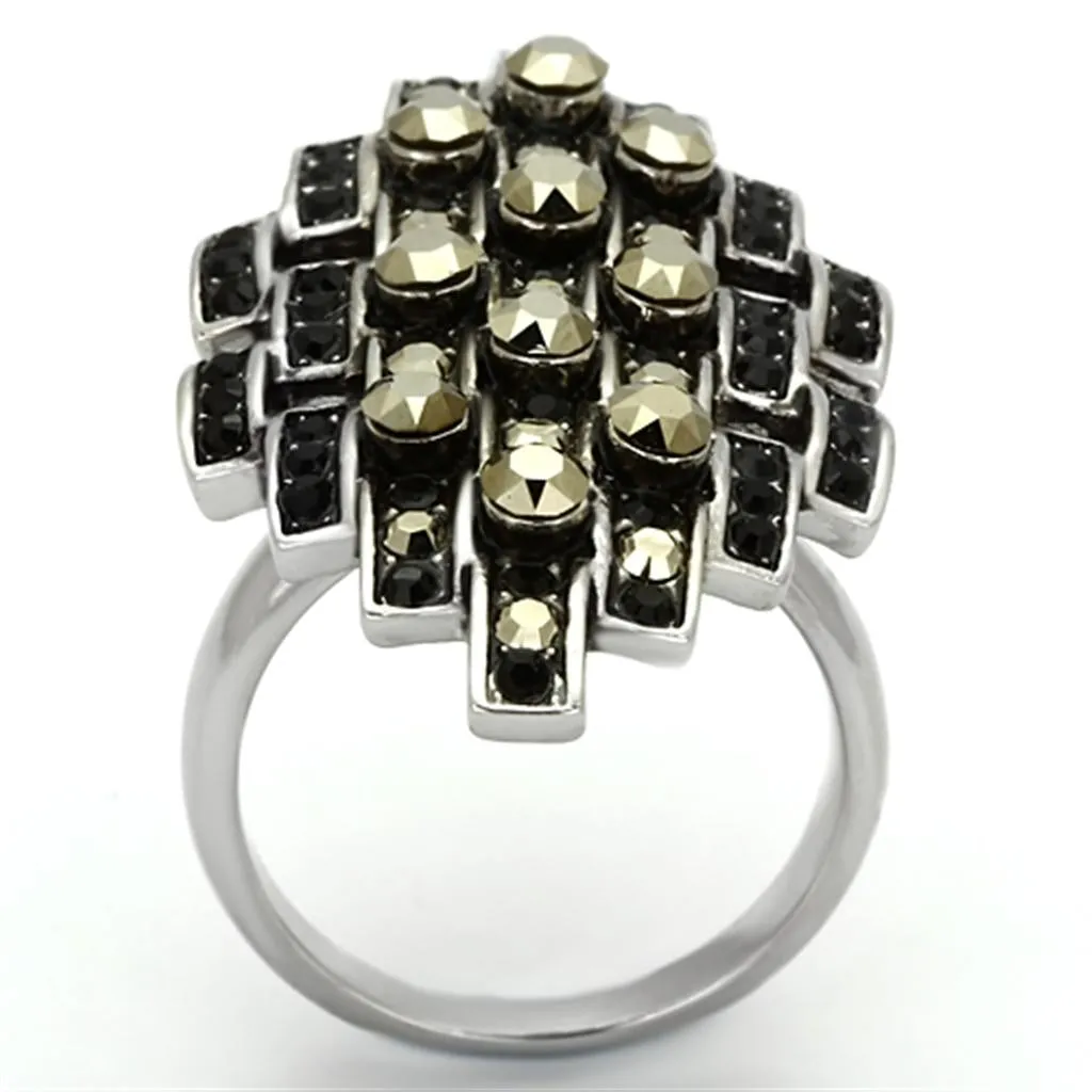 High polished (no plating) Stainless Steel Ring with Top Grade Crystal in Jet for Women Style TK1136