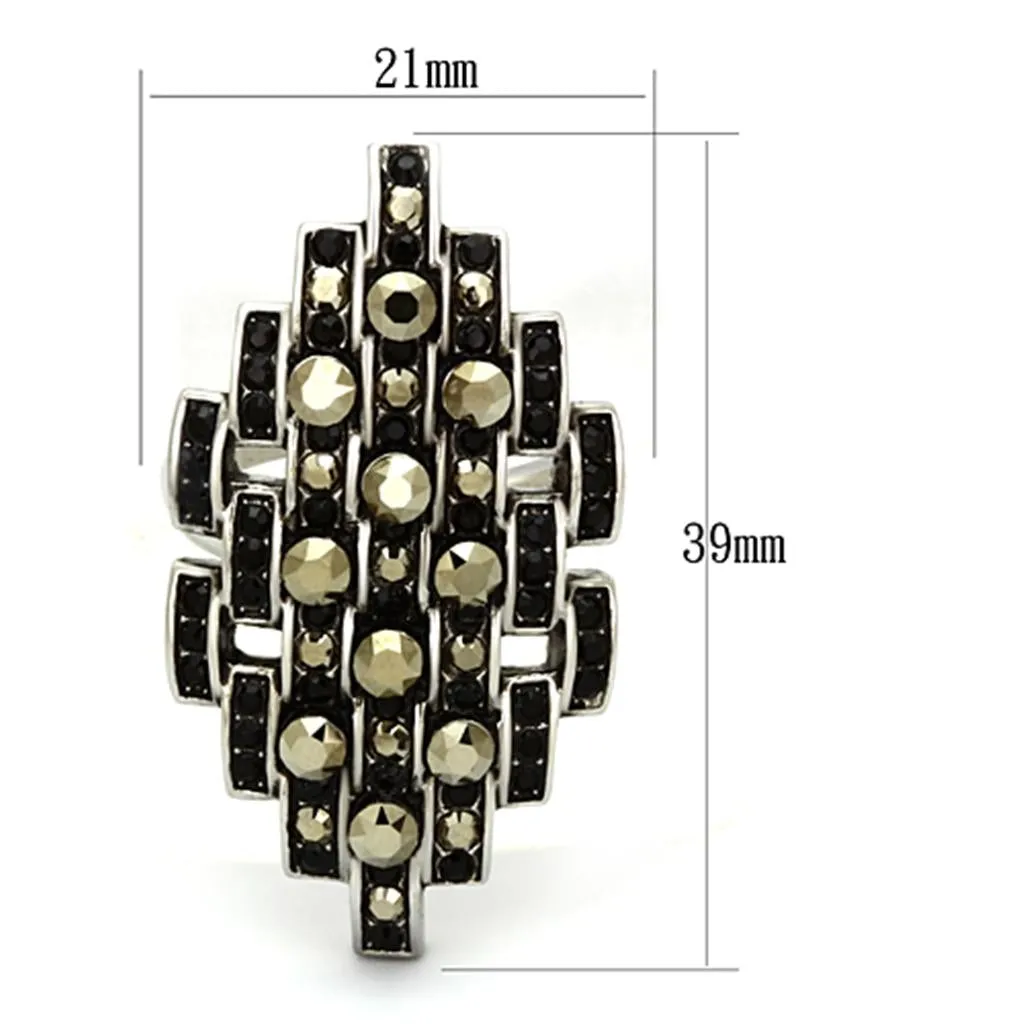 High polished (no plating) Stainless Steel Ring with Top Grade Crystal in Jet for Women Style TK1136