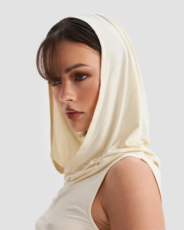 Hooded Cowl Neck Tank Top In Cream