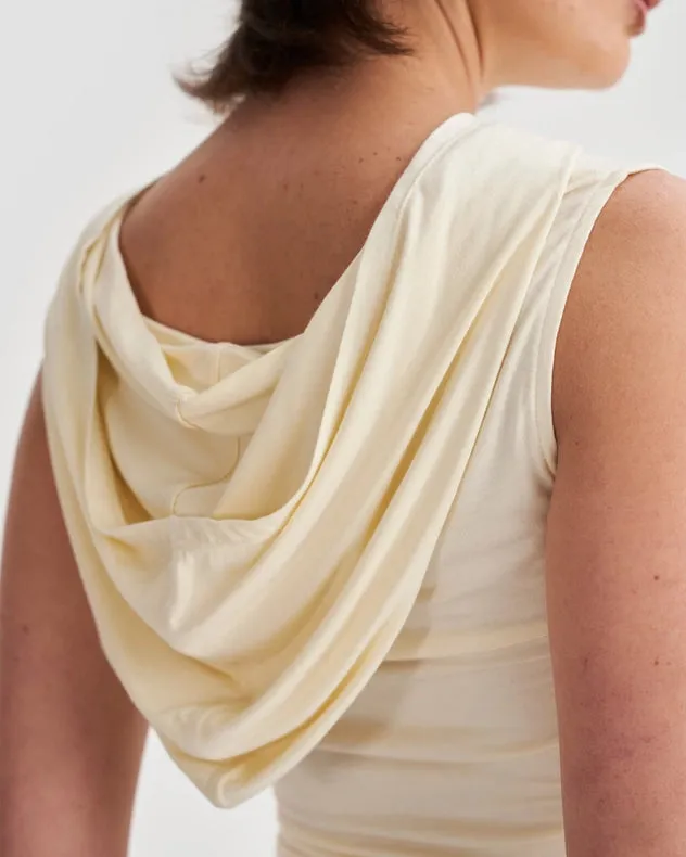 Hooded Cowl Neck Tank Top In Cream