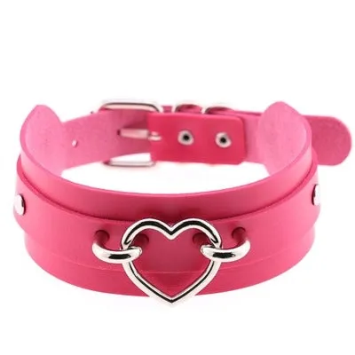 Hot Pink and Silver Heart Choker