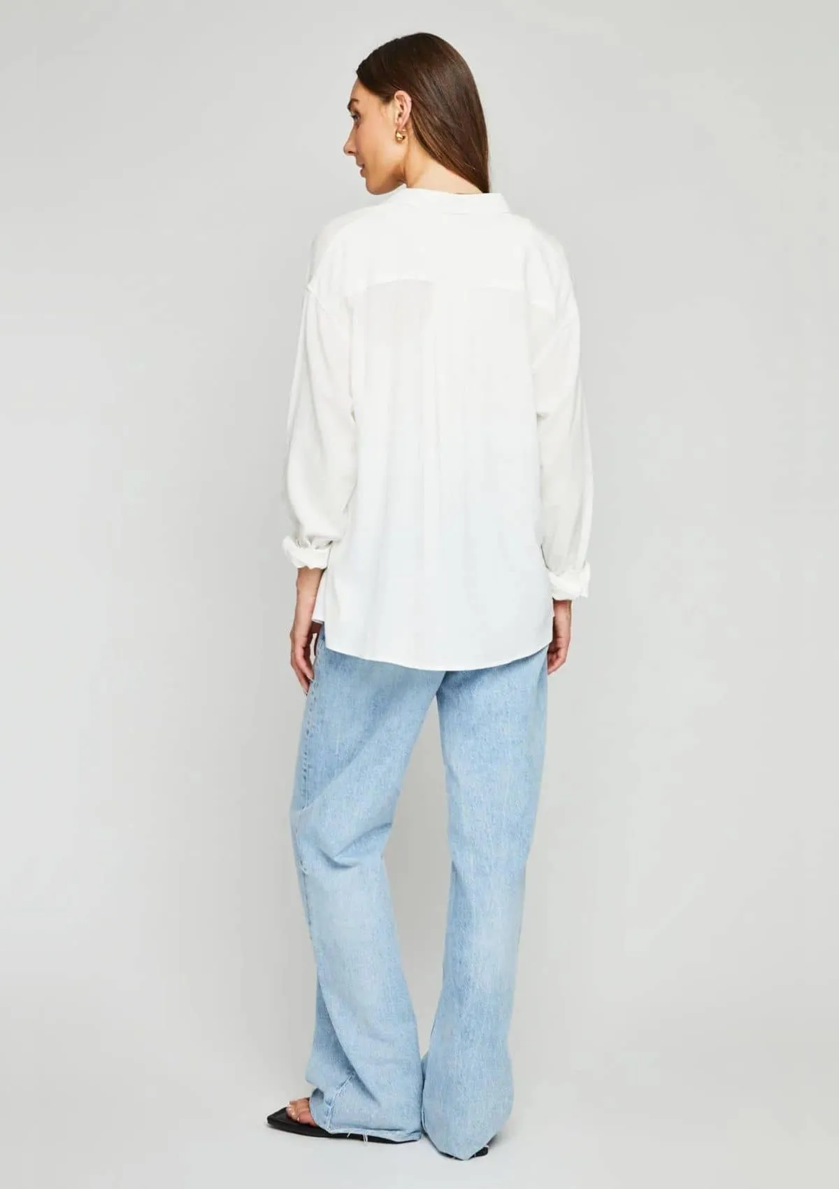 Hudson Long Sleeve Button Down Top - White