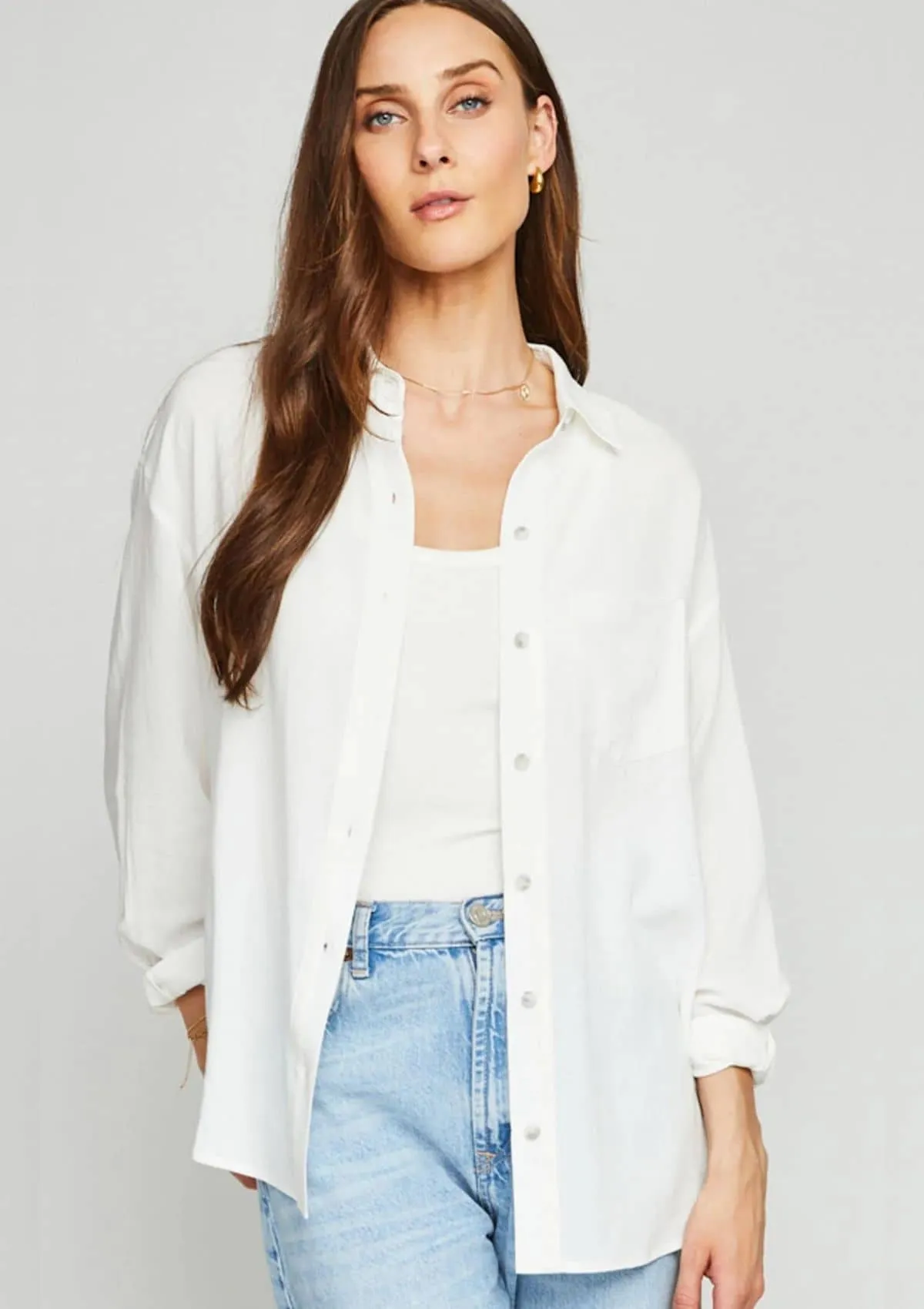 Hudson Long Sleeve Button Down Top - White