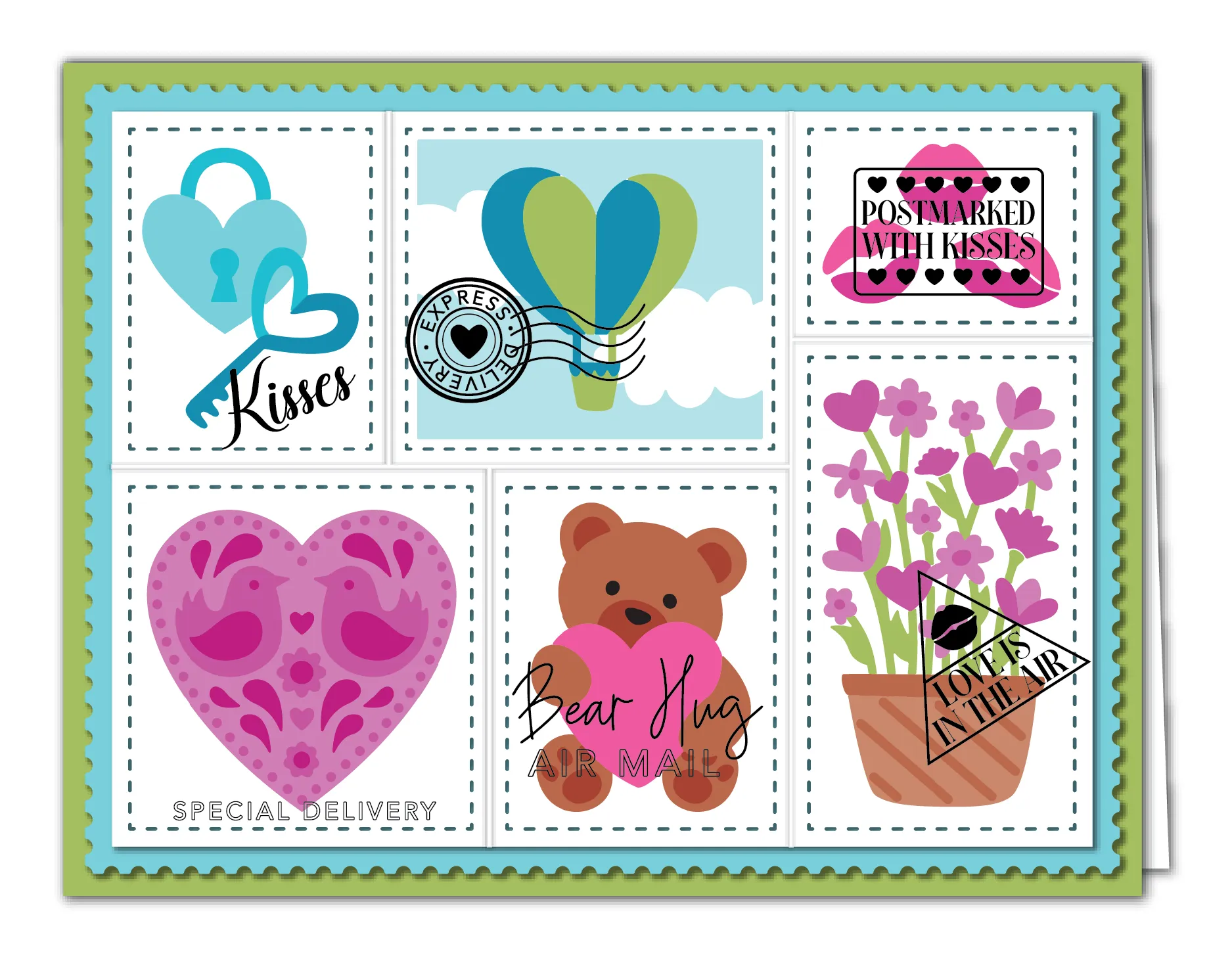 Hugs & Kisses Postage Collage Layering Stencils