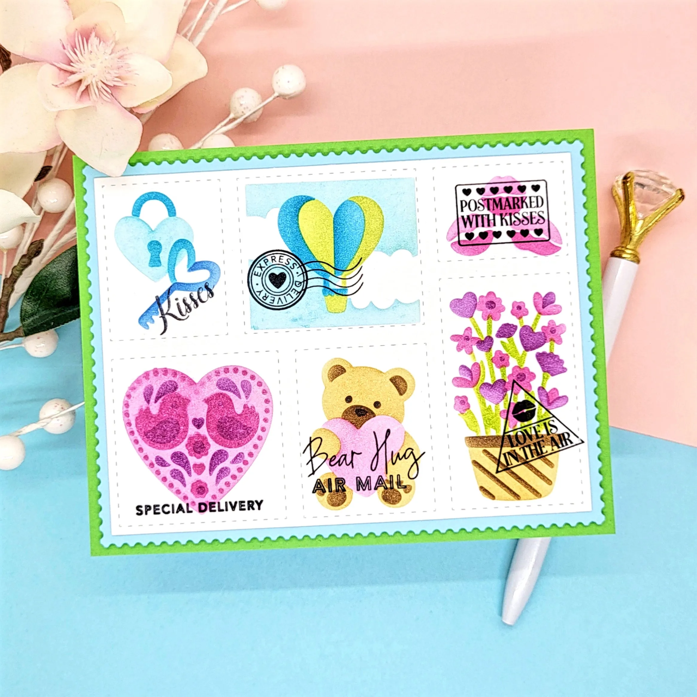 Hugs & Kisses Postage Collage Layering Stencils