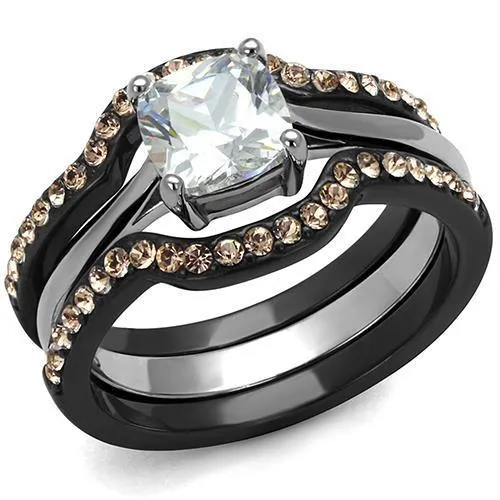 IP Black(Ion Plating) Stainless Steel Ring with AAA Grade CZ in Clear for Women Style LOA1343