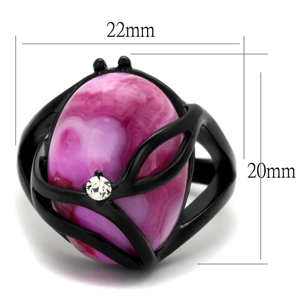 IP Black(Ion Plating) Stainless Steel Ring with Synthetic Cat Eye in Fuchsia for Women Style TK1144J