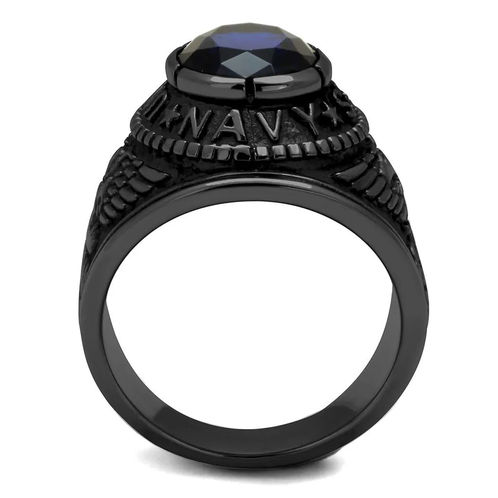 IP Black(Ion Plating) Stainless Steel Ring with Synthetic Synthetic Glass in Sapphire for Women Style TK414707J