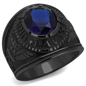 IP Black(Ion Plating) Stainless Steel Ring with Synthetic Synthetic Glass in Sapphire for Women Style TK414707J