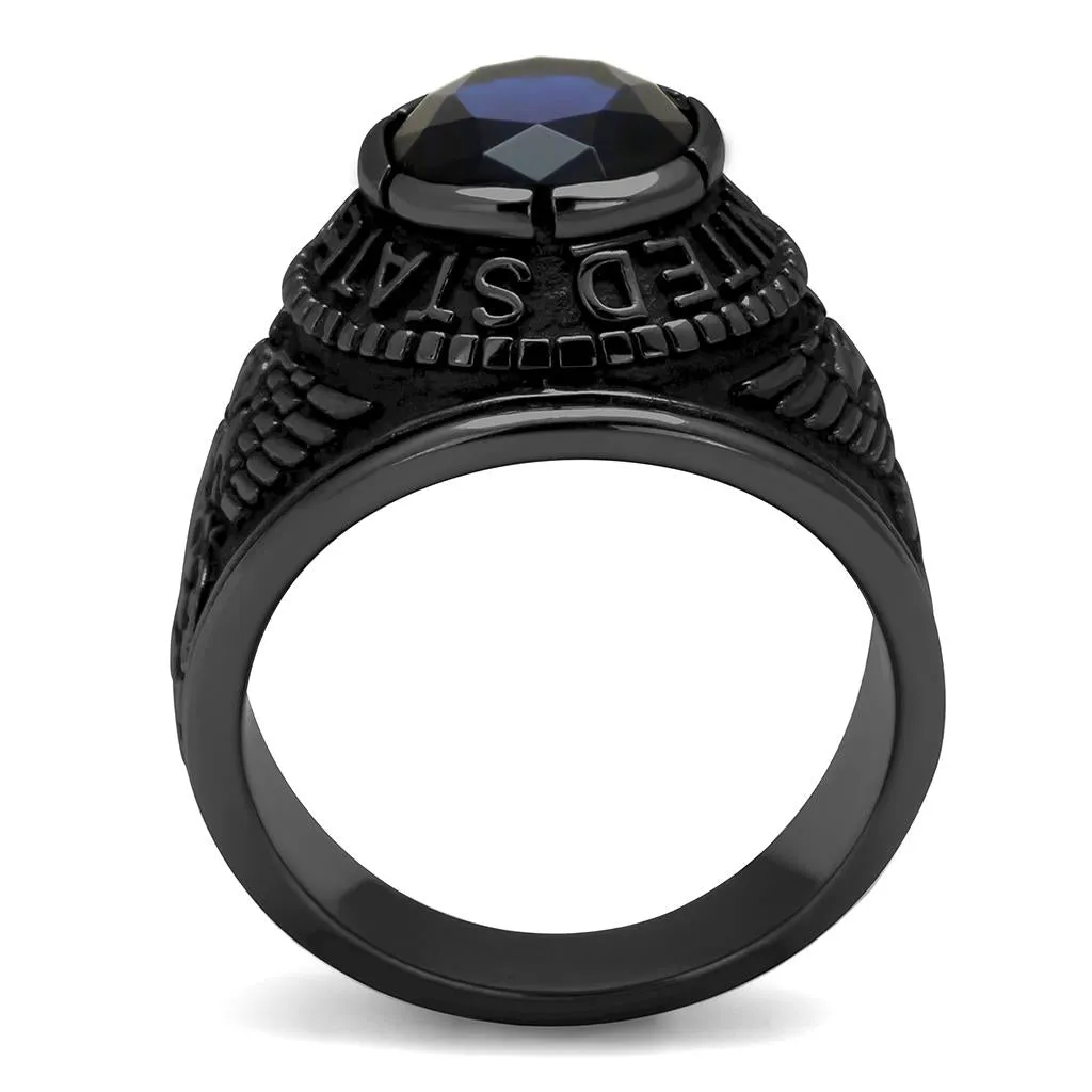 IP Black(Ion Plating) Stainless Steel Ring with Synthetic Synthetic Glass in Sapphire for Women Style TK414707J