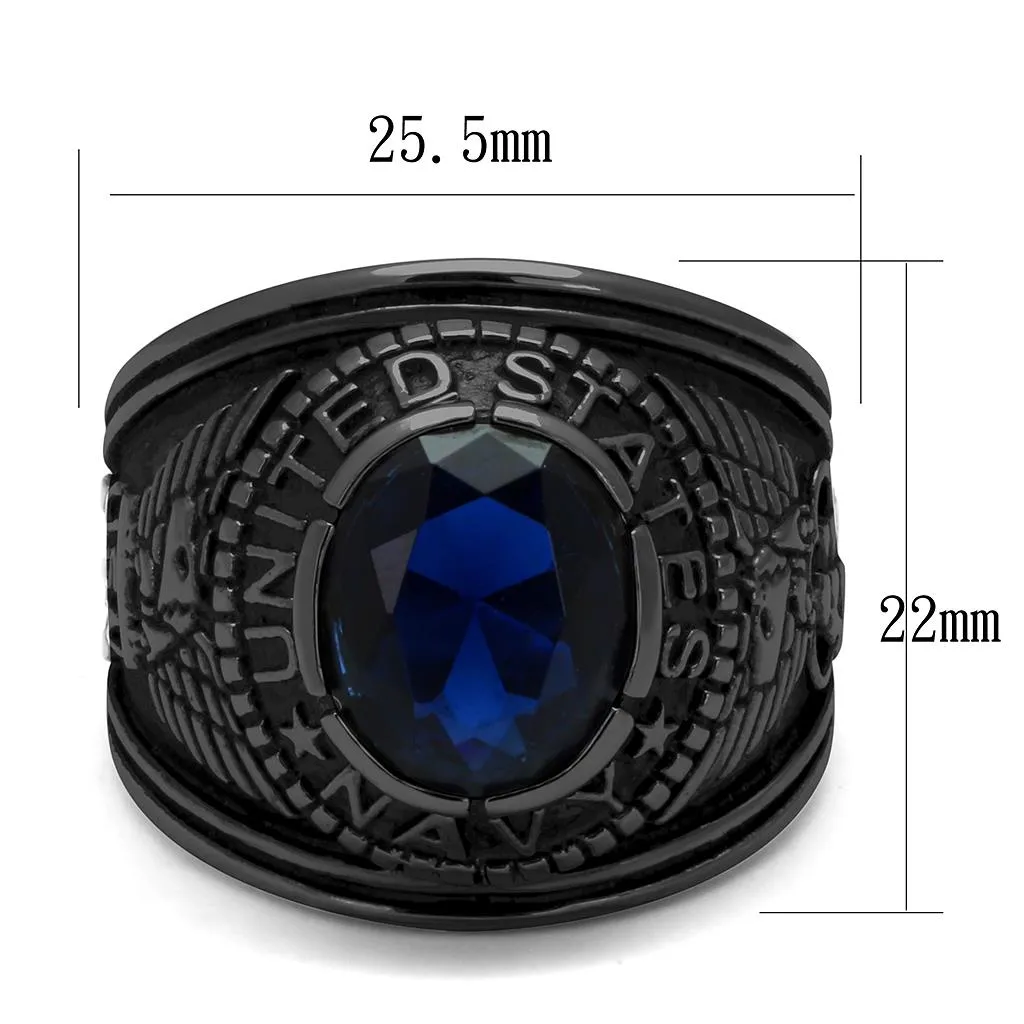 IP Black(Ion Plating) Stainless Steel Ring with Synthetic Synthetic Glass in Sapphire for Women Style TK414707J