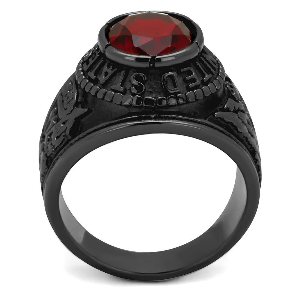 IP Black(Ion Plating) Stainless Steel Ring with Synthetic Synthetic Glass in Siam for Women Style TK414706J