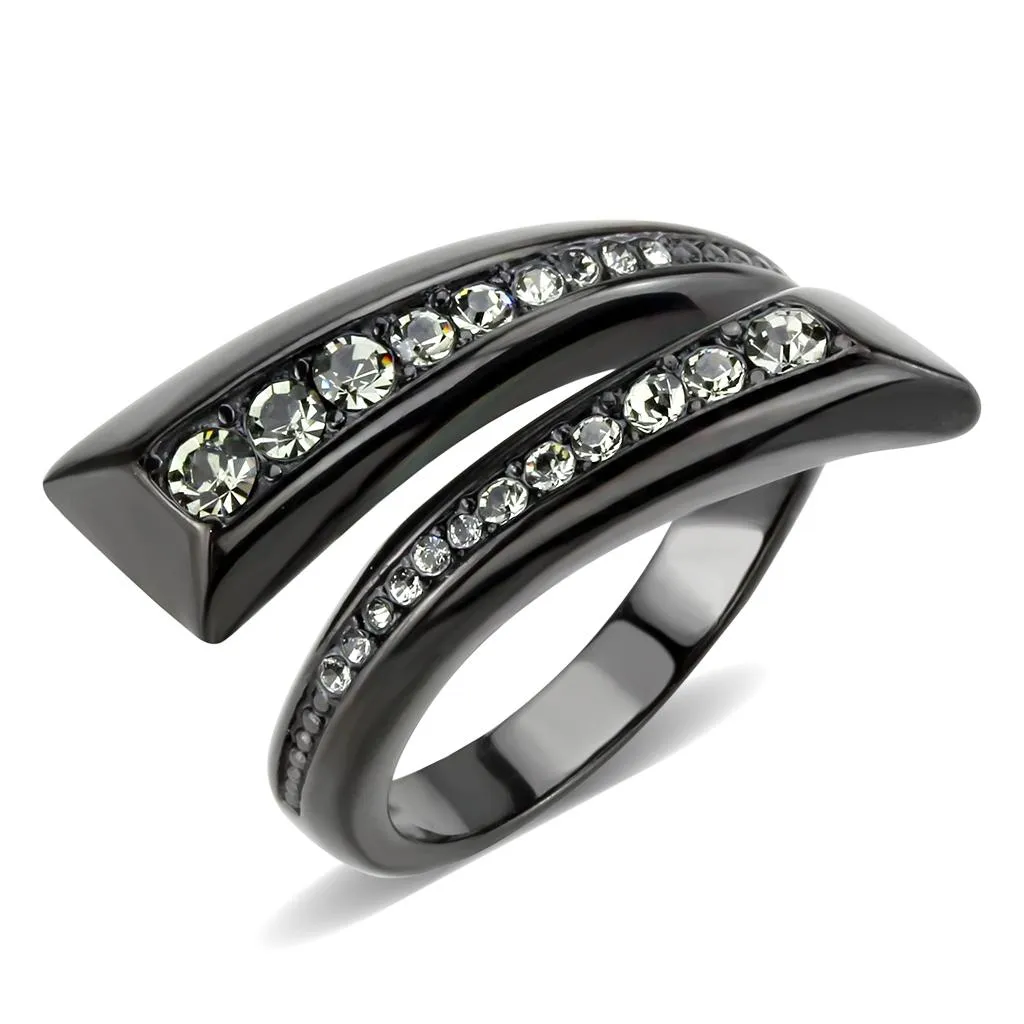 IP Black(Ion Plating) Stainless Steel Ring with Top Grade Crystal in Black Diamond for Women Style TK3692