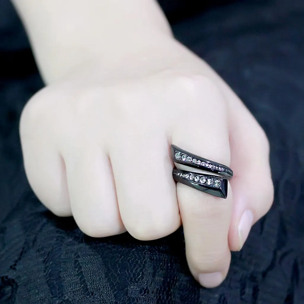 IP Black(Ion Plating) Stainless Steel Ring with Top Grade Crystal in Black Diamond for Women Style TK3692