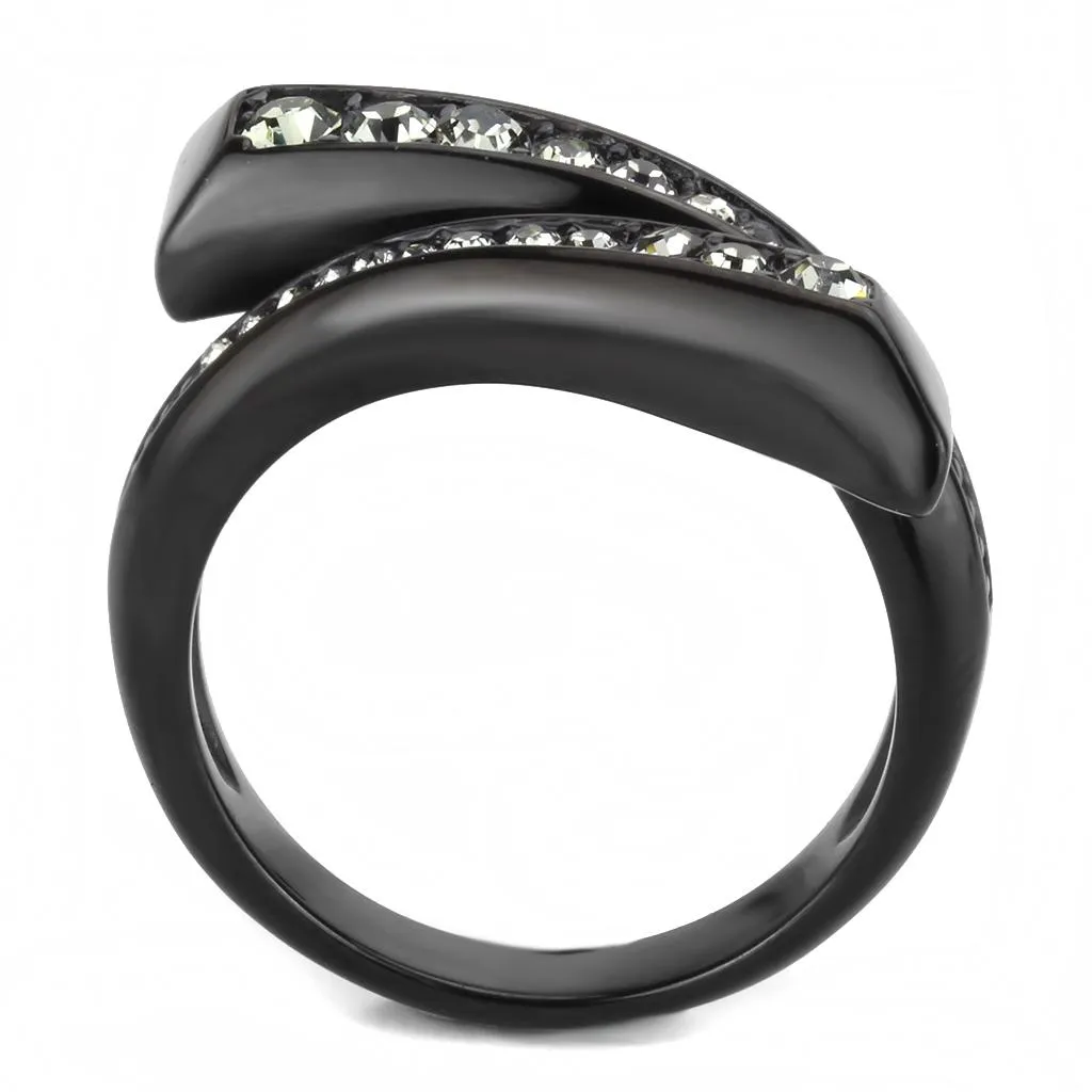 IP Black(Ion Plating) Stainless Steel Ring with Top Grade Crystal in Black Diamond for Women Style TK3692