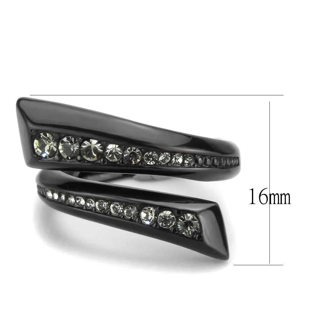 IP Black(Ion Plating) Stainless Steel Ring with Top Grade Crystal in Black Diamond for Women Style TK3692