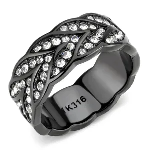 IP Black(Ion Plating) Stainless Steel Ring with Top Grade Crystal in Clear for Women Style TK3691