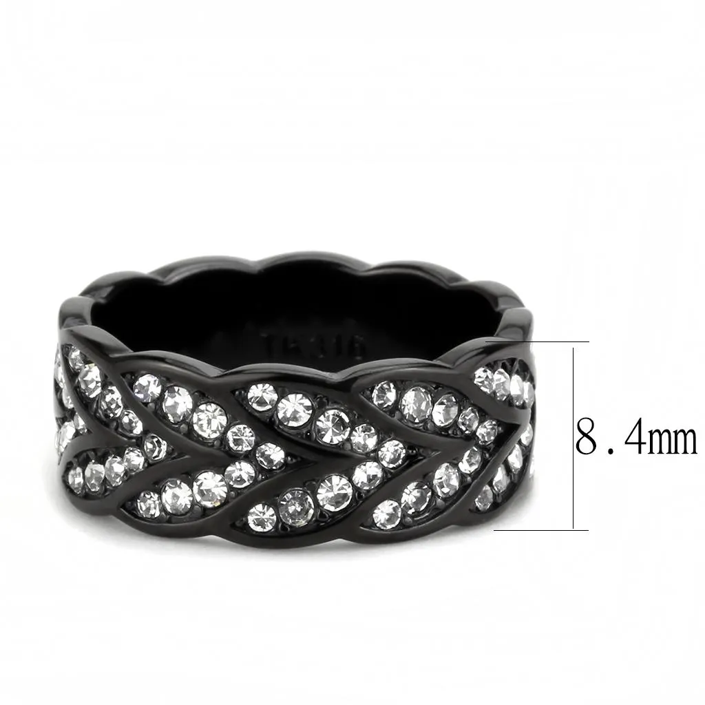 IP Black(Ion Plating) Stainless Steel Ring with Top Grade Crystal in Clear for Women Style TK3691