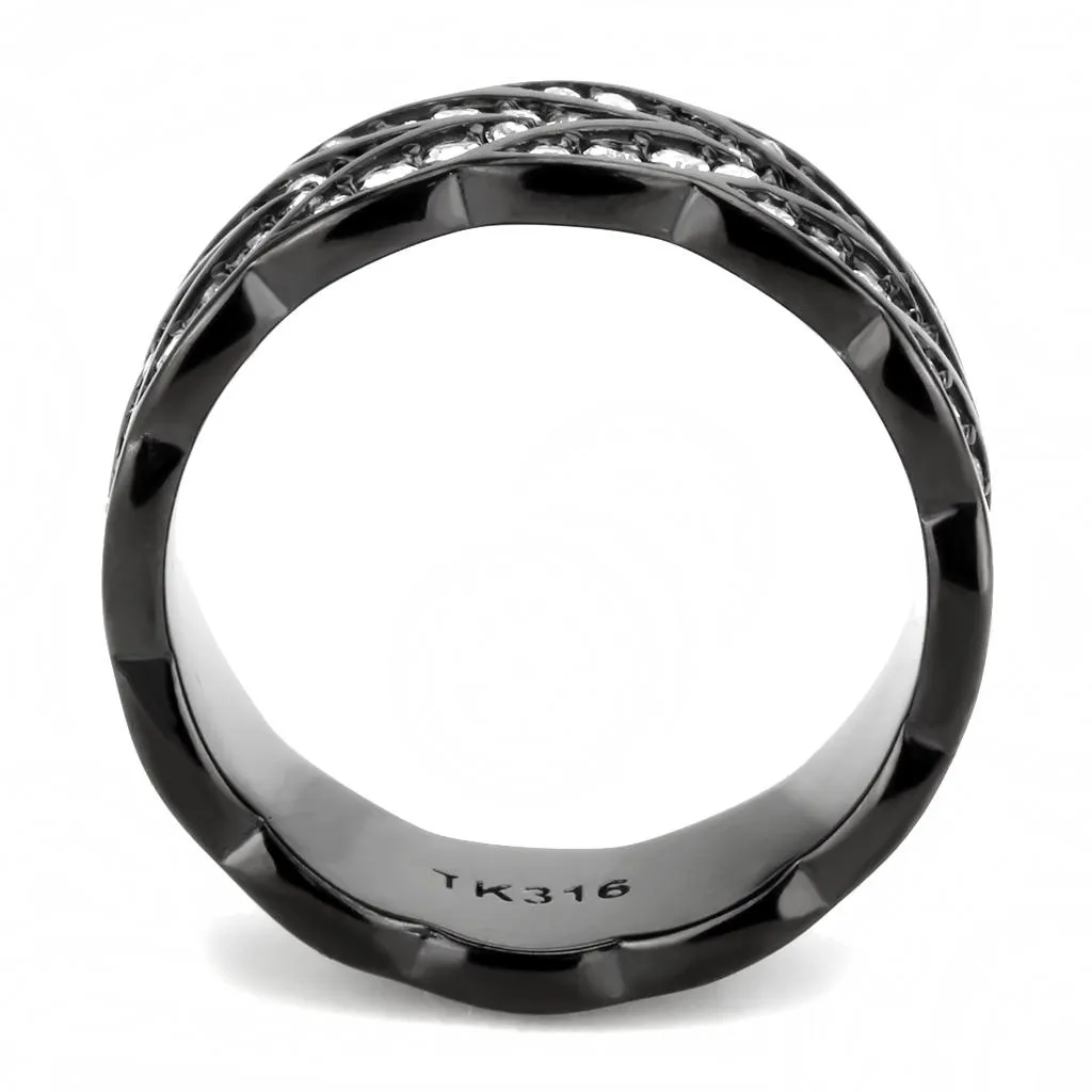 IP Black(Ion Plating) Stainless Steel Ring with Top Grade Crystal in Clear for Women Style TK3691