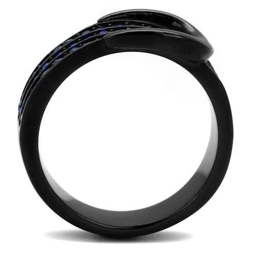 IP Black(Ion Plating) Stainless Steel Ring with Top Grade Crystal in Multi Color for Women Style TK2549