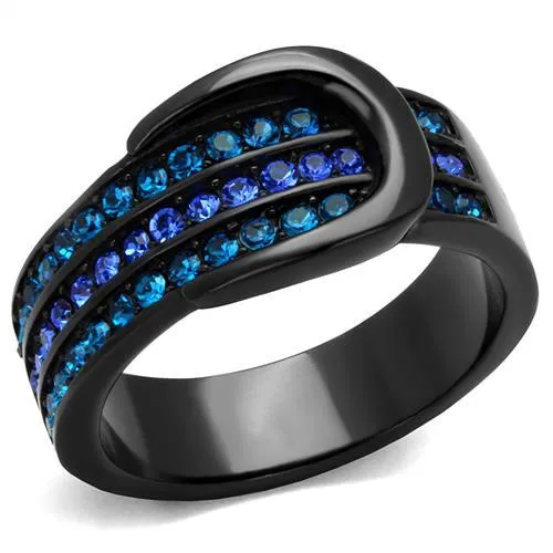 IP Black(Ion Plating) Stainless Steel Ring with Top Grade Crystal in Multi Color for Women Style TK2549