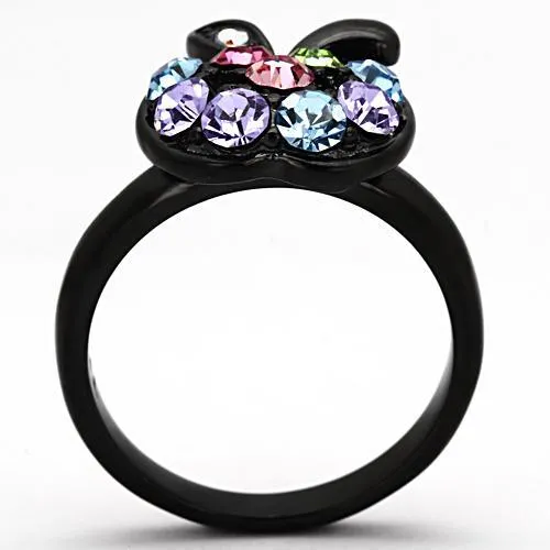 IP Black(Ion Plating) Stainless Steel Ring with Top Grade Crystal in Multi Color for Women Style TK984