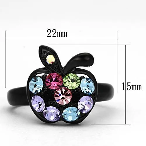 IP Black(Ion Plating) Stainless Steel Ring with Top Grade Crystal in Multi Color for Women Style TK984