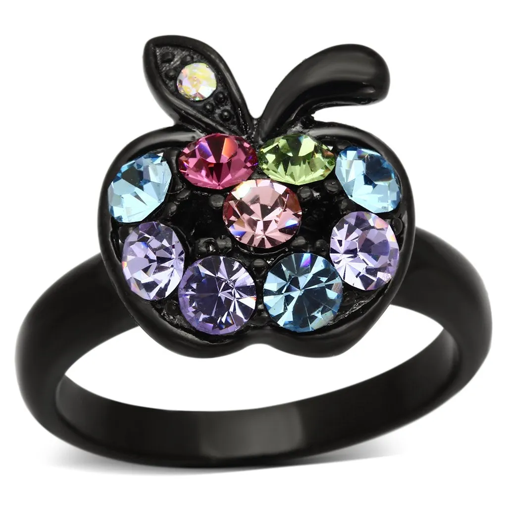 IP Black(Ion Plating) Stainless Steel Ring with Top Grade Crystal in Multi Color for Women Style TK984