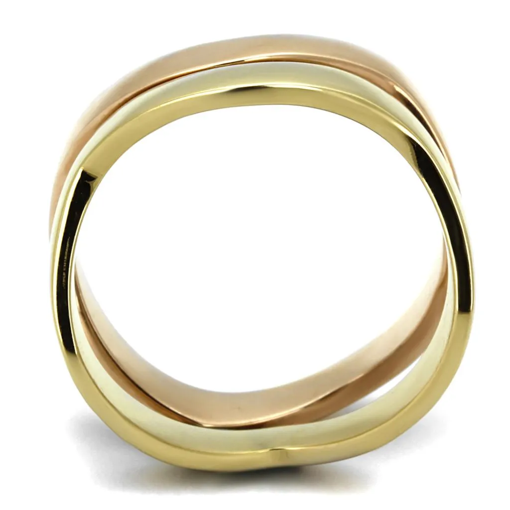 IP Gold & IP Rose Gold (Ion Plating) Stainless Steel Ring with No Stone for Women Style TK2265