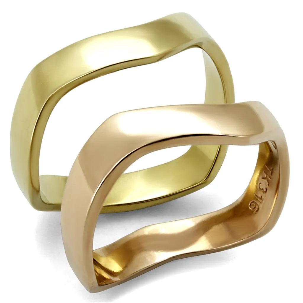 IP Gold & IP Rose Gold (Ion Plating) Stainless Steel Ring with No Stone for Women Style TK2265