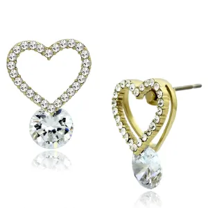 IP Gold(Ion Plating) Stainless Steel Earrings with AAA Grade CZ in Clear for Women Clear Stone Color Style TK1045