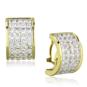 IP Gold(Ion Plating) Stainless Steel Earrings with AAA Grade CZ in Clear for Women Clear Stone Color Style TK1807