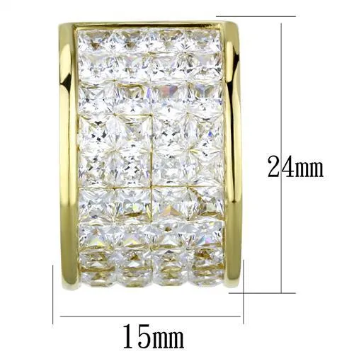 IP Gold(Ion Plating) Stainless Steel Earrings with AAA Grade CZ in Clear for Women Clear Stone Color Style TK1807