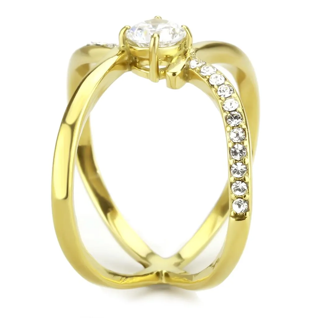 IP Gold(Ion Plating) Stainless Steel Ring with AAA Grade CZ in Clear for Women Style TK3709