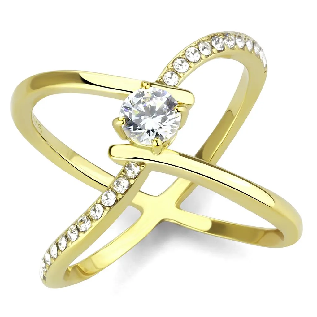 IP Gold(Ion Plating) Stainless Steel Ring with AAA Grade CZ in Clear for Women Style TK3709