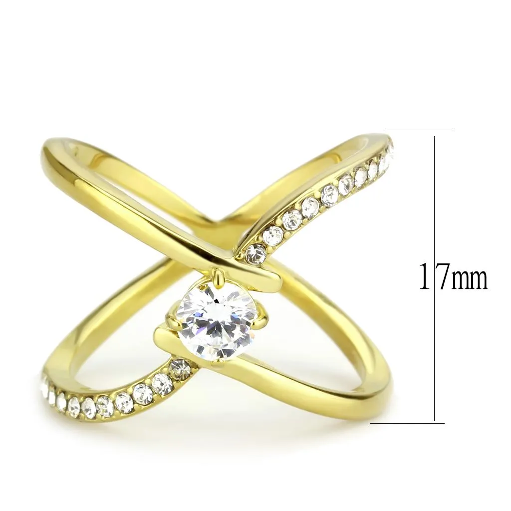 IP Gold(Ion Plating) Stainless Steel Ring with AAA Grade CZ in Clear for Women Style TK3709