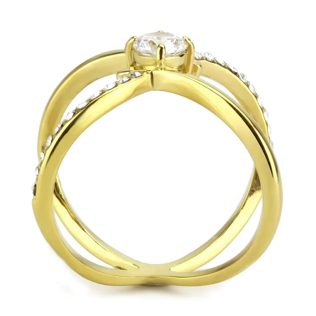 IP Gold(Ion Plating) Stainless Steel Ring with AAA Grade CZ in Clear for Women Style TK3709