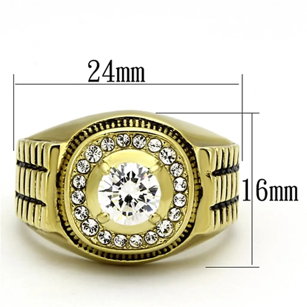 IP Gold(Ion Plating) Stainless Steel Ring with AAA Grade CZ in Clear for Women Style TK948G