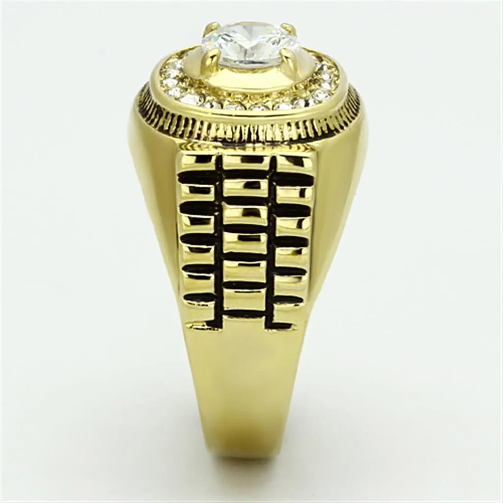 IP Gold(Ion Plating) Stainless Steel Ring with AAA Grade CZ in Clear for Women Style TK948G