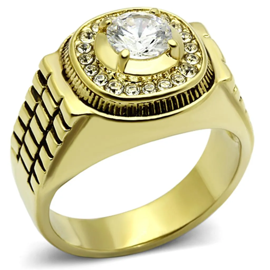 IP Gold(Ion Plating) Stainless Steel Ring with AAA Grade CZ in Clear for Women Style TK948G